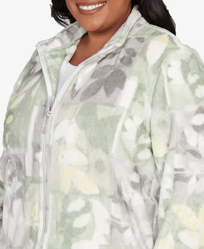 Alfred Dunner Plus Size Stockbridge Leaf Patchwork Cozy Knit Jacket In Multi