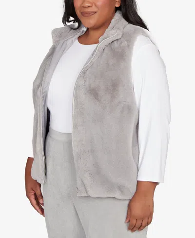 Alfred Dunner Plus Size Stockbridge Plush Zip Front Vest Jacket In Gray