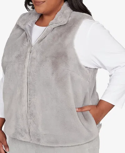 Alfred Dunner Plus Size Stockbridge Plush Zip Front Vest Jacket In Gray