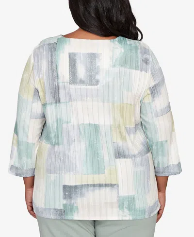 Alfred Dunner Plus Size Stockbridge Soft Colorblock Rib Texture Knit Top In Blue