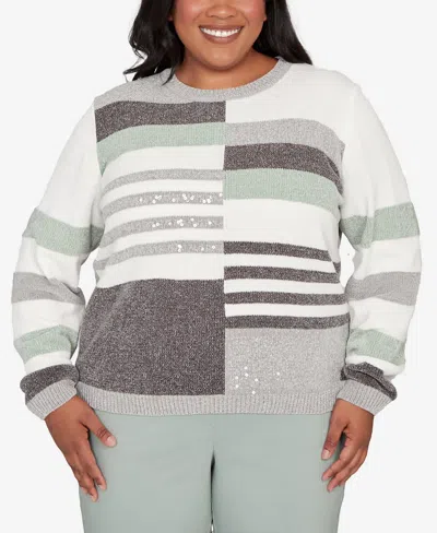 Alfred Dunner Plus Size Stockbridge Stripe Sequin Colorblock Chenille Sweater In Multi