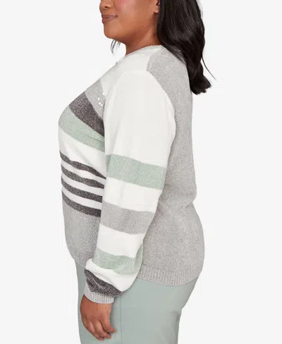 Alfred Dunner Plus Size Stockbridge Stripe Sequin Colorblock Chenille Sweater In Multi