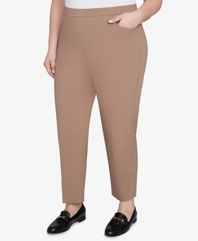 Alfred Dunner Plus Size Telluride Modern Corduroy Faux Fly Front Average Length Pants In Brown