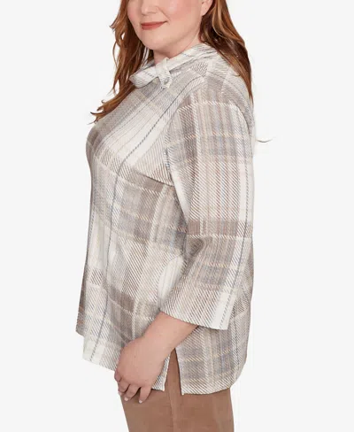 Alfred Dunner Petite Vienna Draped Cowl Neckline Plaid Knit Top In Multi