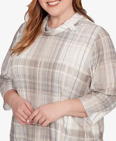 Alfred Dunner Petite Vienna Draped Cowl Neckline Plaid Knit Top In Multi