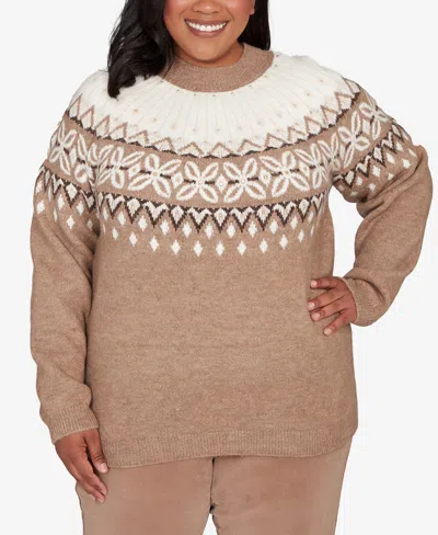 Alfred Dunner Vienna Womens Mock Neck Long Sleeve Pullover Sweater In Brown