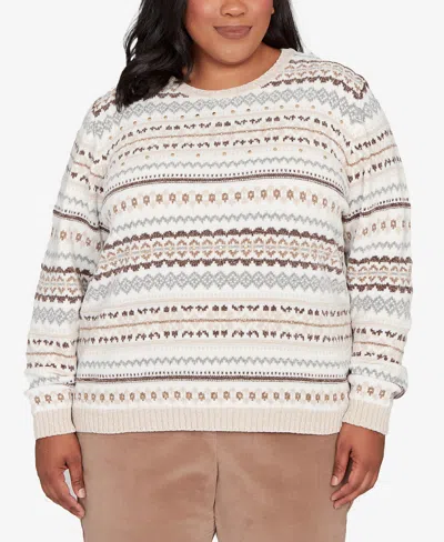 Alfred Dunner Vienna Womens Crew Neck Long Sleeve Striped Pullover Sweater In Brown