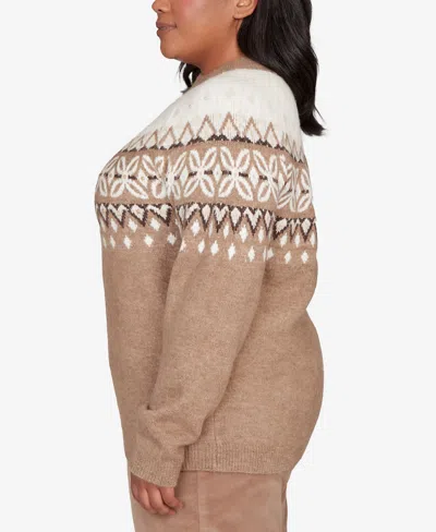 Alfred Dunner Vienna Womens Mock Neck Long Sleeve Pullover Sweater In Brown