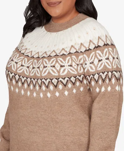 Alfred Dunner Vienna Womens Mock Neck Long Sleeve Pullover Sweater In Brown