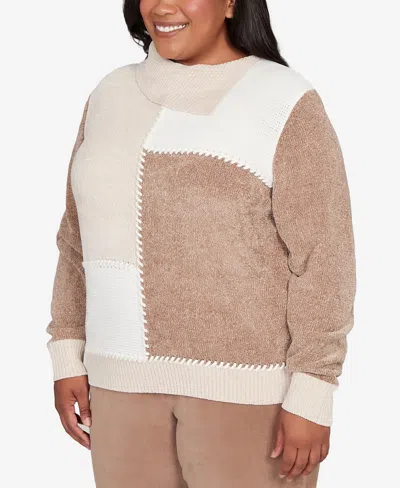 Alfred Dunner Vienna Neutral Tones Colorblock Sweater In Brown