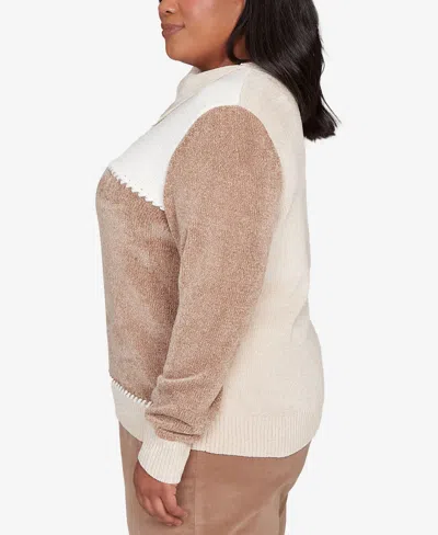 Alfred Dunner Vienna Neutral Tones Colorblock Sweater In Brown