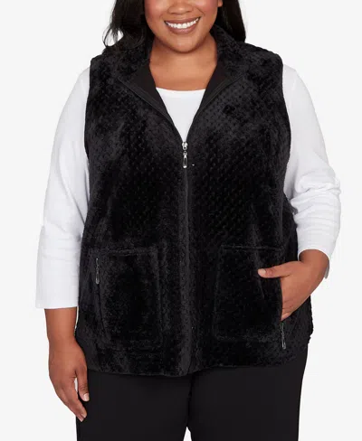 Alfred Dunner Barcelona Plush Fleece Lined Vest Jacket In Black
