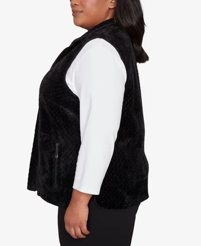 Alfred Dunner Barcelona Plush Fleece Lined Vest Jacket In Black