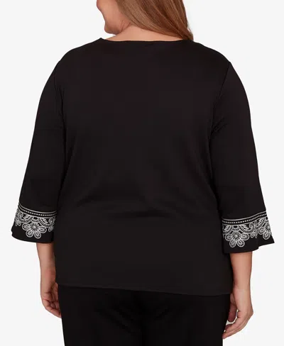 Alfred Dunner Barcelona Embroidered Scroll Accent Soft Knit Top In Black