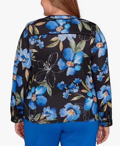 Alfred Dunner Barcelona Womens Plus Split Crew Neck Long Sleeve T-shirt In Black