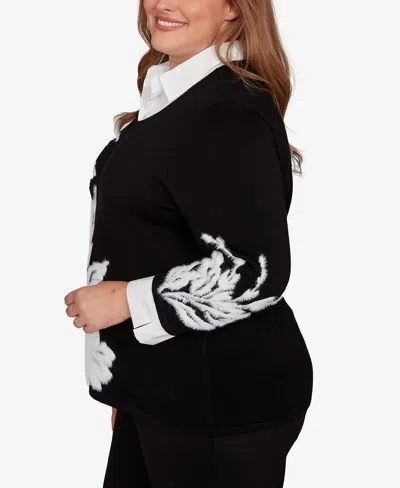 Alfred Dunner Petite Barcelona Dramatic Floral Two In One Sweater In Black