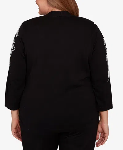 Alfred Dunner Plus Size Barcelona Floral Soutache Two In One Sweater With Necklace In Black