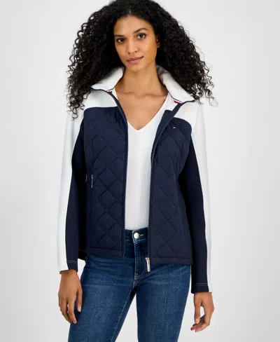 Tommy Hilfiger Women's Colorblocked Quilted Scuba-trim Jacket In Blue