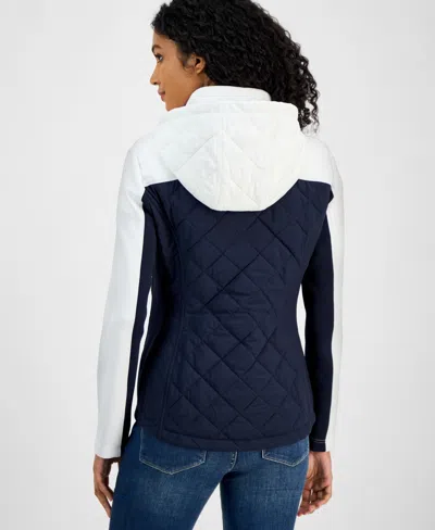Tommy Hilfiger Women's Colorblocked Quilted Scuba-trim Jacket In Blue