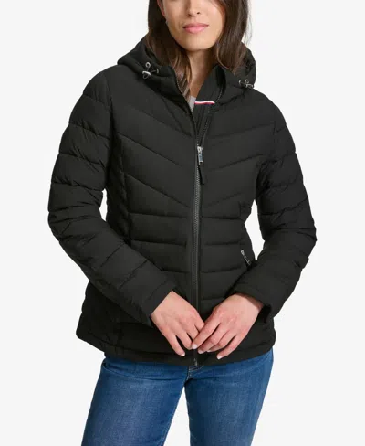 Tommy Hilfiger Women's Long Sleeves Hooded Puffer Jacket In Black