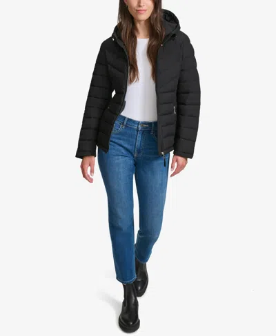 Tommy Hilfiger Women's Long Sleeves Hooded Puffer Jacket In Black