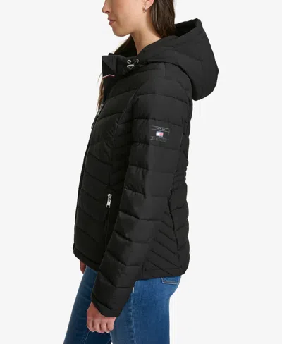 Tommy Hilfiger Women's Long Sleeves Hooded Puffer Jacket In Black