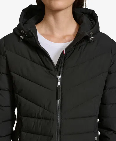 Tommy Hilfiger Women's Long Sleeves Hooded Puffer Jacket In Black