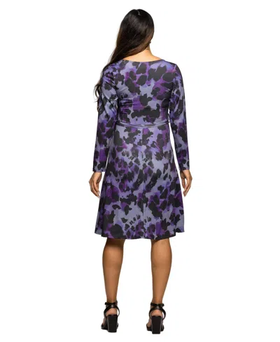 24seven Comfort Apparel Long Sleeve Wrap Dress With Belt Print In Purple