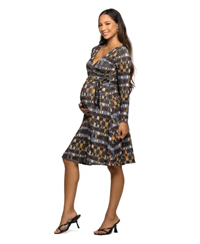 24seven Comfort Apparel Women's Maternity Long Sleeve Wrap Dress In Black