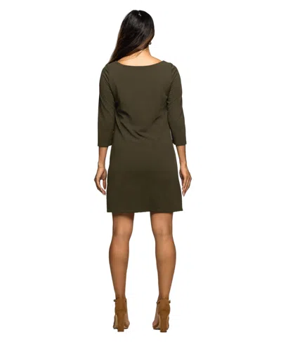 24seven Comfort Apparel Women's Maternity Three Quarter Sleeve A Line Dress In Green