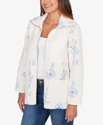 Ruby Rd. Petite Embroidered Quilted Shearling Jacket In White