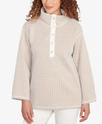 Ruby Rd. Petite Zig Zag Snappy Knit Top In White