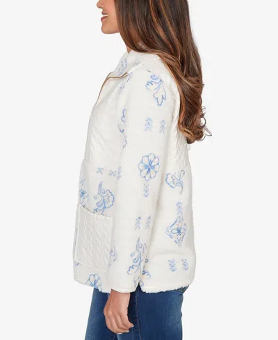 Ruby Rd. Petite Embroidered Quilted Shearling Jacket In White