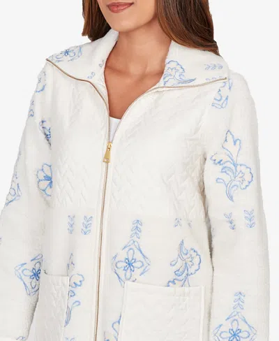 Ruby Rd. Petite Embroidered Quilted Shearling Jacket In White