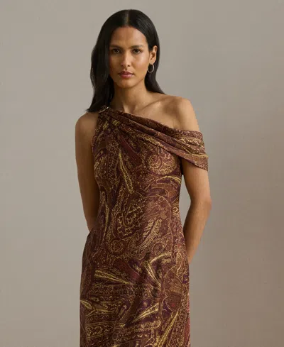 Ralph Lauren Women's Print Buckle-trim Off-the-shoulder Gown In Multi