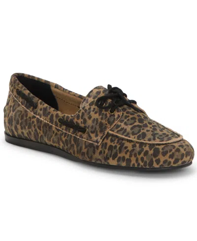 Lucky Brand Timini Leopard Print Suede Boat Shoe In Brown