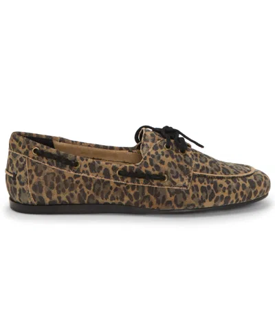 Lucky Brand Timini Leopard Print Suede Boat Shoe In Brown