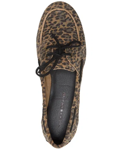 Lucky Brand Timini Leopard Print Suede Boat Shoe In Brown