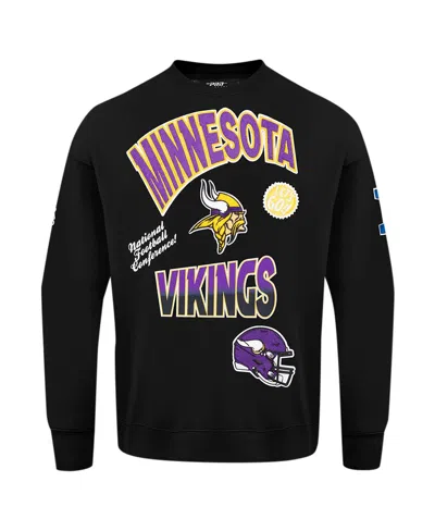 Pro Standard Men's Black Minnesota Vikings Turn It Up Drop Shoulder Pullover Sweatshirt In Black
