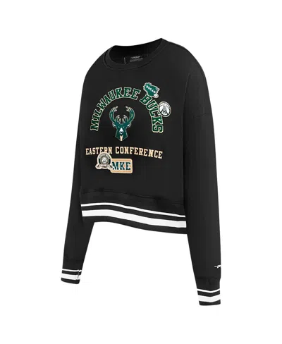 Pro Standard Women's Black Milwaukee Bucks Area Code Cropped Pullover Sweatshirt In Black