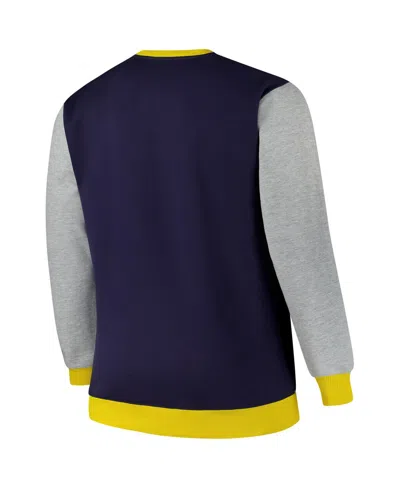 Fanatics Men's Navy Michigan Wolverines Contrast Sleeve Large Chest Big Tall Pullover Sweatshirt In Multi