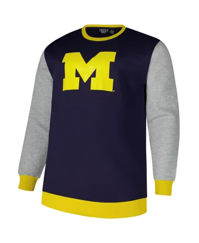 Fanatics Men's Navy Michigan Wolverines Contrast Sleeve Large Chest Big Tall Pullover Sweatshirt In Multi