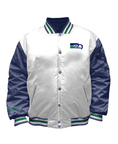 Mitchell & Ness Women's White Seattle Seahawks Throwback Plus Size Full-snap Satin Jacket In White