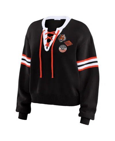 Wear By Erin Andrews Women's Black Cincinnati Bengals Lace-up Sweater In Blue