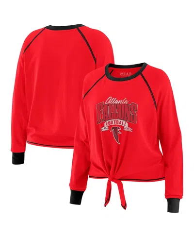 Wear By Erin Andrews Women's Red/black Atlanta Falcons Plus Size Tie-front Long Sleeve Top In Red