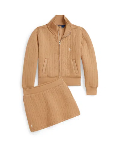 Polo Ralph Lauren Girls 7-16 Quilted Cable-motif Skirt In Brown