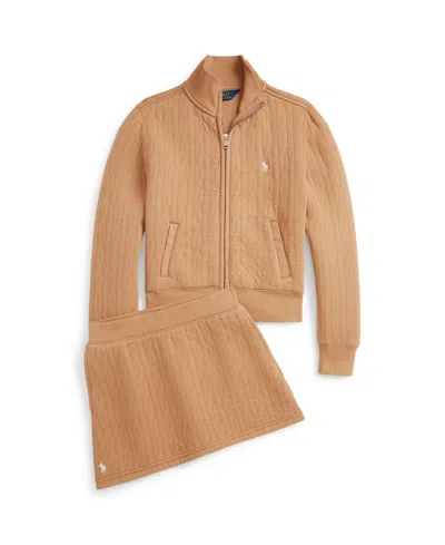 Polo Ralph Lauren Girls 7-16 Quilted Cable-motif Skirt In Brown