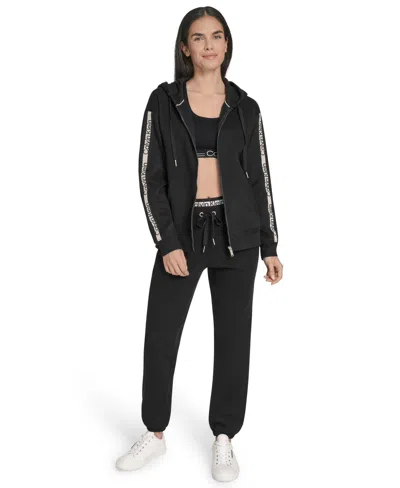 Calvin Klein Women's Fleece Logo Tape Hoodie Jacket In Black