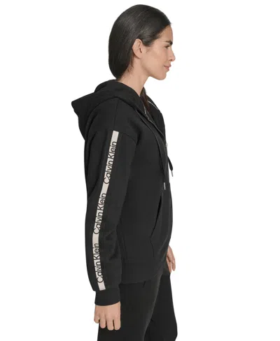 Calvin Klein Women's Fleece Logo Tape Hoodie Jacket In Black