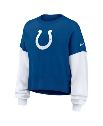Nike Women's Royal Indianapolis Colts Oversized Color-block Pullover Sweatshirt In Blue